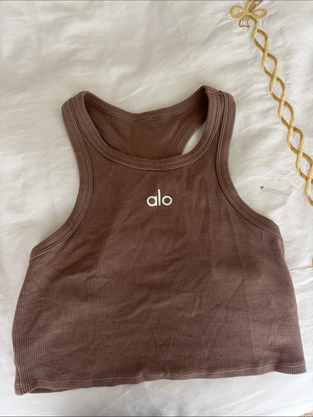 ALO Yoga Ribbed Racerback Crop Tank in Chocolate Brown